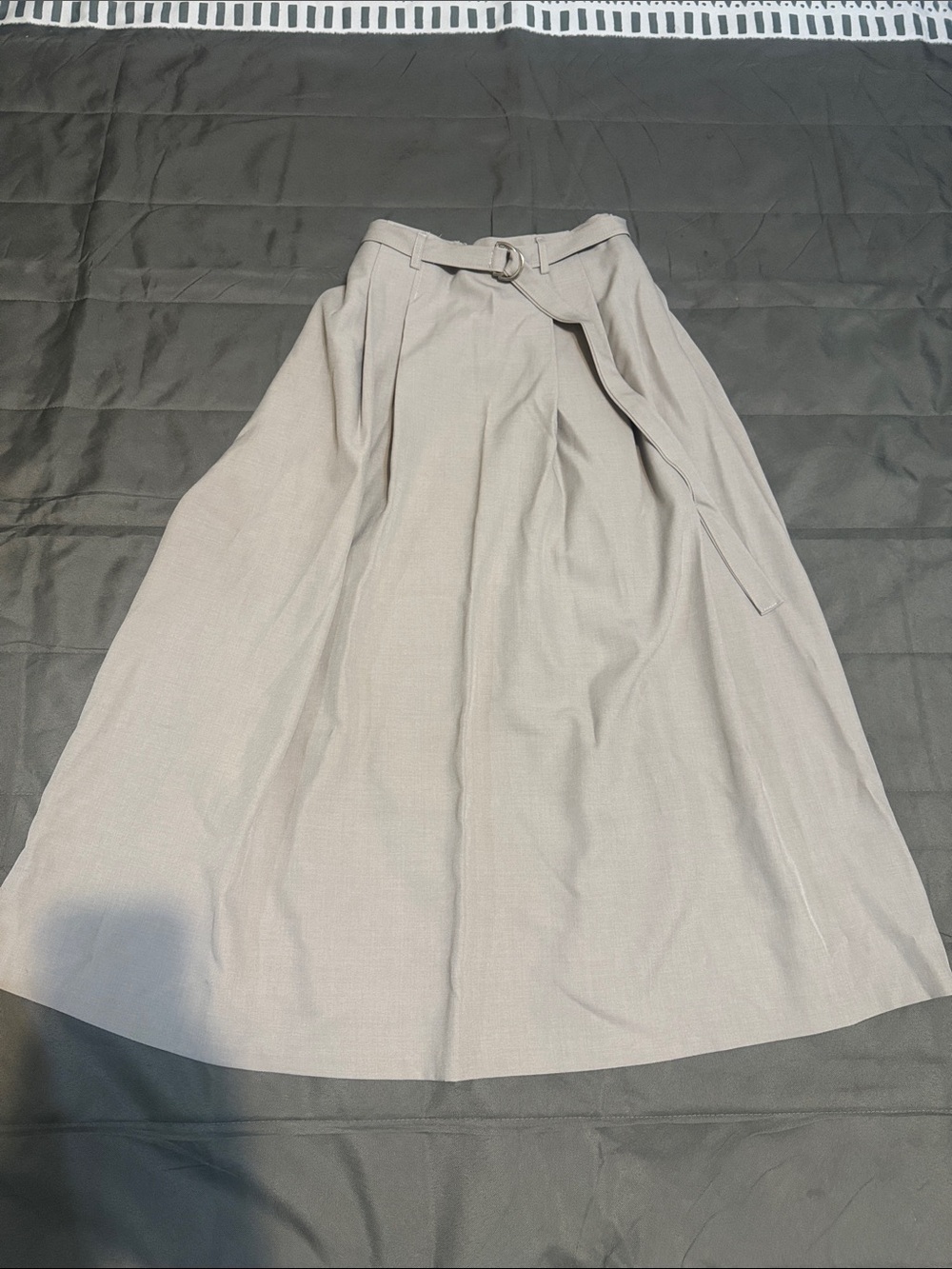 High-Waist Belted Maxi Skirt in Light Beige